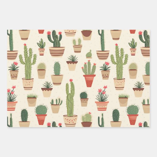 Skurriles Kaktusmuster-Wrap-Papier Geschenkpapier Set (Vorderseite)