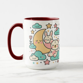 Skurriles Kaninchen-und-Bär-unter-dem-Mond-Illustr Tasse
