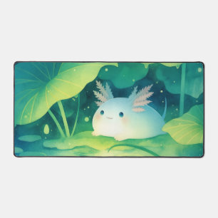 Skurriles Kawaii Axolotl im magischen Nachtteich Schreibtischunterlage