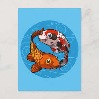 Skurriles Koi-Karpfen Yin Yang Design Fischillustr Postkarte