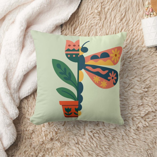 Skurriles Libellen-Blumendesign Kissen (Decke)