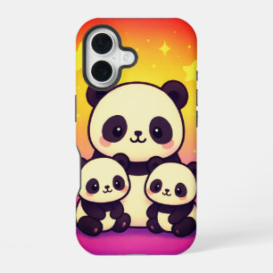 Skurriles Panda-Trio in einem Farbverlauf-Traumlan iPhone 16 Hülle