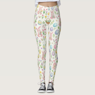 Skurriles Pastell-Osterhase- & Blumenmuster Leggings