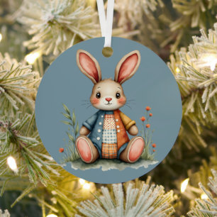 Skurriles Patchwork-Hasen-Häuschen-Waldland Ornament Aus Metall