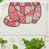Skurriles Patchwork-Kätzchen mit Herz-Kunst Geschirrtuch (Gefaltet)