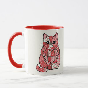 Skurriles Patchwork-Kätzchen mit Herz-Kunst Tasse
