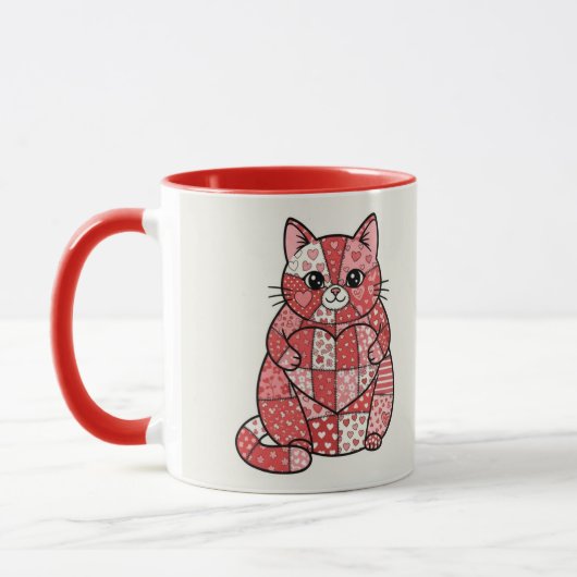 Skurriles Patchwork-Kätzchen mit Herz-Kunst Tasse (Links)