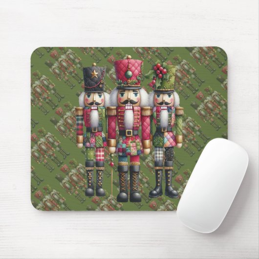 Skurriles Patchwork-Weihnachts-Nussknacker-Trio Mousepad (Mit Mouse)