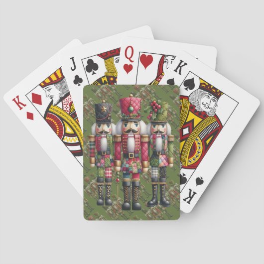 Skurriles Patchwork-Weihnachts-Nussknacker-Trio Spielkarten (Rückseite)