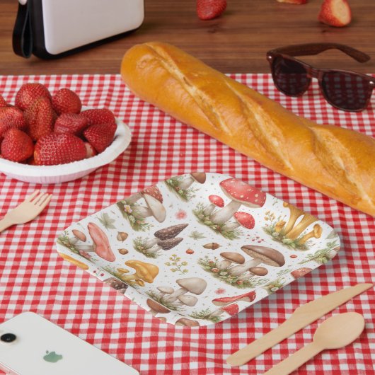 Skurriles Pilzmuster – Vintage Botanik Pappteller (Picknick)