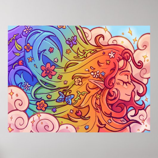 Skurriles Regenbogen-Haar-Elfen-Poster Poster (Vorne)