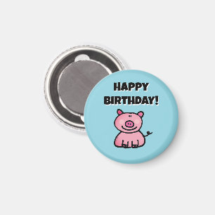 Skurriles rosa Cartoon-Schwein Geburtstag Magnet