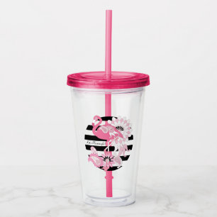 Skurriles Rosa Flamingo Schwarz-Weiß-Gestreift Acryltrinkbecher