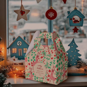 Skurriles Rosa-Rentier- und Winterlaubmuster Geschenkschachtel