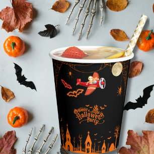 Skurriles Skelett fliegt Flugzeug Halloween-Party Pappbecher