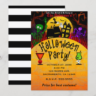 Skurriles Spukhaus-Skelett Halloween-Party Einladung