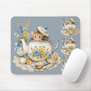 Skurriles Teekannen-Mäuse-Cottagecore-Blüten Mousepad