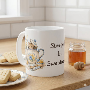 Skurriles Teekannen-Mäusehaus-Landhausstil-Blüten Kaffeetasse