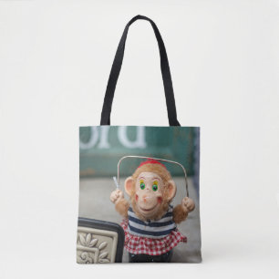 Skurriles Vintage-Spielzeug-Affe springt Seil Tasche