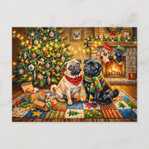 Skurriles Weihnachts-Haus-Mops-Hund-Illustration
