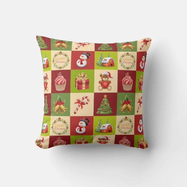 Skurriles Weihnachts-Patchwork Kissen (Vorderseite)