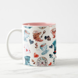 Skurriles Wunderland-Teeparty-Muster Zweifarbige Tasse
