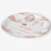 Sky Adventure Pink Hot Air Ballon Erster Geburtsta Pappteller (Schrägansicht)