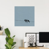 Sky Blackbirds Silhouette auf Wire Poster (Heimbüro)
