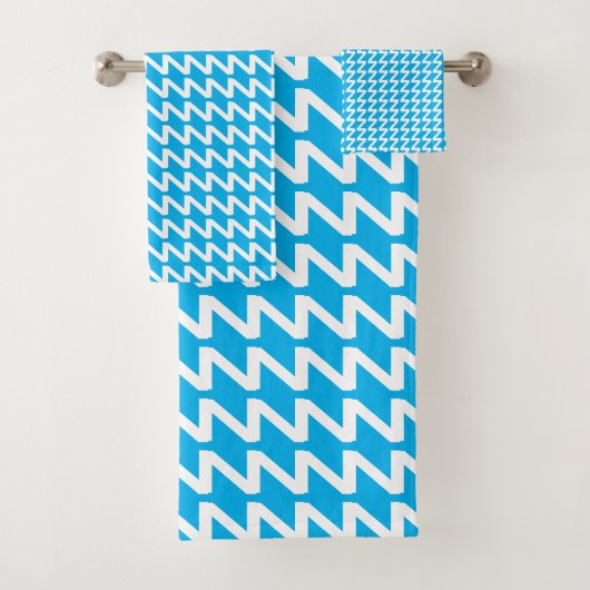 Sky Blau und weiß Moderne Sharp Waves Badhandtuch Set (Insitu)
