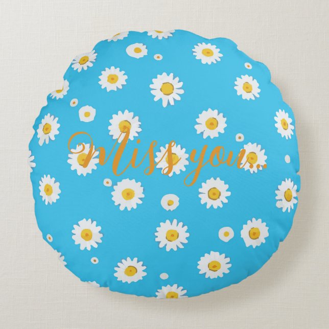 Sky Bloom Daisies Rundes Kissen (Vorderseite)
