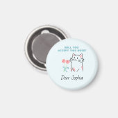 Sky Blue Adorable Cat&Rose Magnet (Vorderseite/Rückseite)