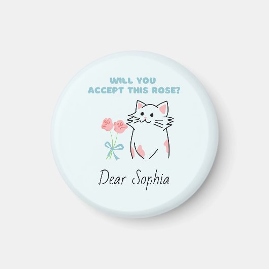 Sky Blue Adorable Cat&Rose Magnet (Vorne)