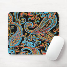 Sky Blue and Autumn Orange Vintag Paisley Mouse P