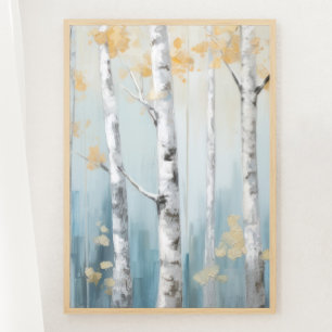 Sky Blue and Beige Birch Trees Forest Print 2of 3 Poster