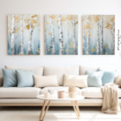 Sky Blue and Beige Birch Trees Forest Print 3 of 3 Poster