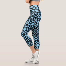 Sky Blue and Black Snowflake Muster Capri Leggings