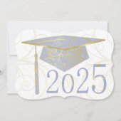 Sky Blue and Gold Floral Cap 2025 Graduation Party Einladung (Vorderseite)