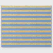 Sky Blue and Gold Glitzer Stripes Wrapping Paper Geschenkpapier (Flach)