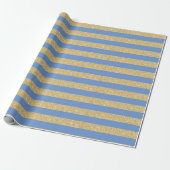Sky Blue and Gold Glitzer Stripes Wrapping Paper Geschenkpapier (Ungerollt)