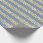 Sky Blue and Gold Glitzer Stripes Wrapping Paper Geschenkpapier (Ecke)