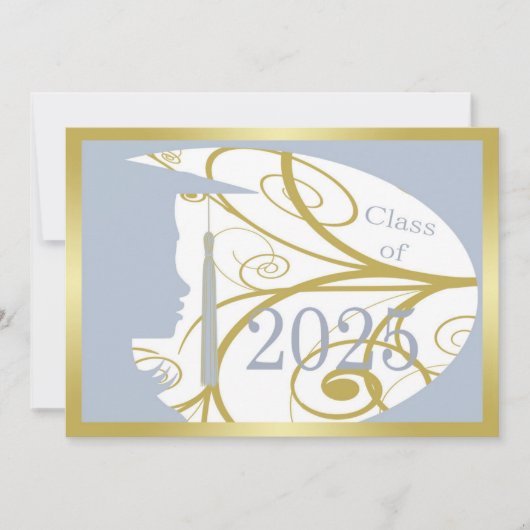 Sky Blue and Gold Silhouette 2025 Card Einladung (Vorderseite)