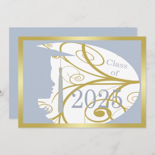 Sky Blue and Gold Silhouette 2025 Card Einladung (Vorne/Hinten)