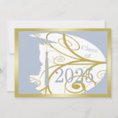 Sky Blue and Gold Silhouette 2025 Graduation Party Einladung (Vorderseite)