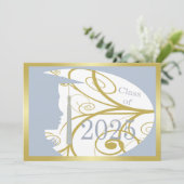 Sky Blue and Gold Silhouette 2025 Graduation Party Einladung (Stehend Vorderseite)