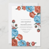 Sky Blue and Terracotta Watercolor Floral Wedding Einladung (Vorderseite)