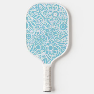 Sky Blue and White Abstract Floral Hawaiian Pickleball Schläger