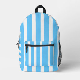 Sky Blue and White Cabana Stripes  Bedruckter Rucksack