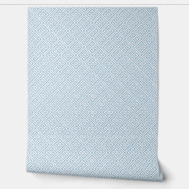 Sky Blue and White Greek Key Pattern Tapete