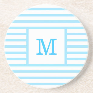 Sky Blue and White Stripes Custom Monogram Getränkeuntersetzer