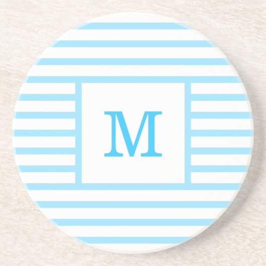 Sky Blue and White Stripes Custom Monogram Getränkeuntersetzer (Vorne)